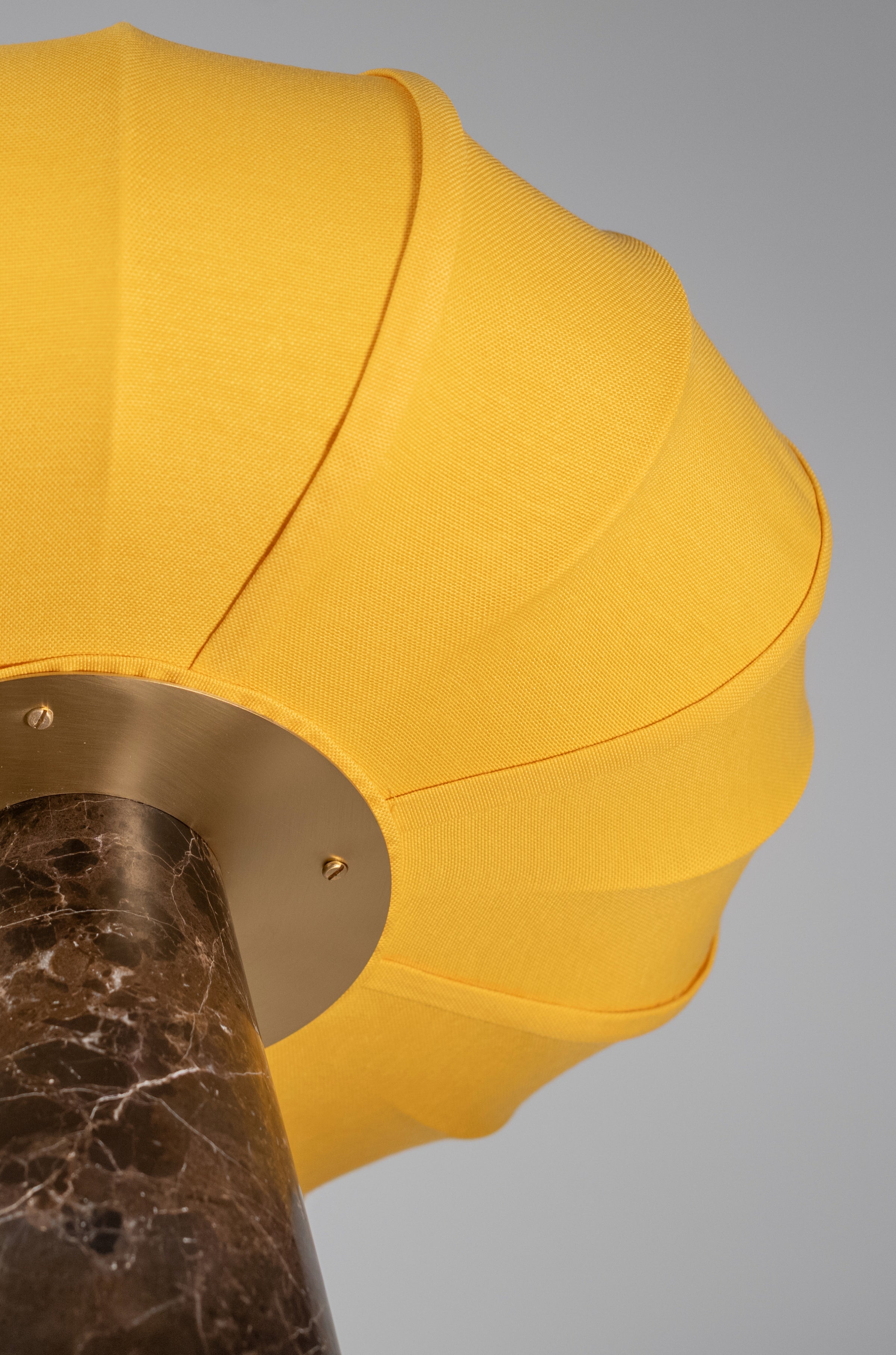 Andorra Table Lamp 2.0 | Emperador Brown Marble, Cadmium Yellow Cotton Shade