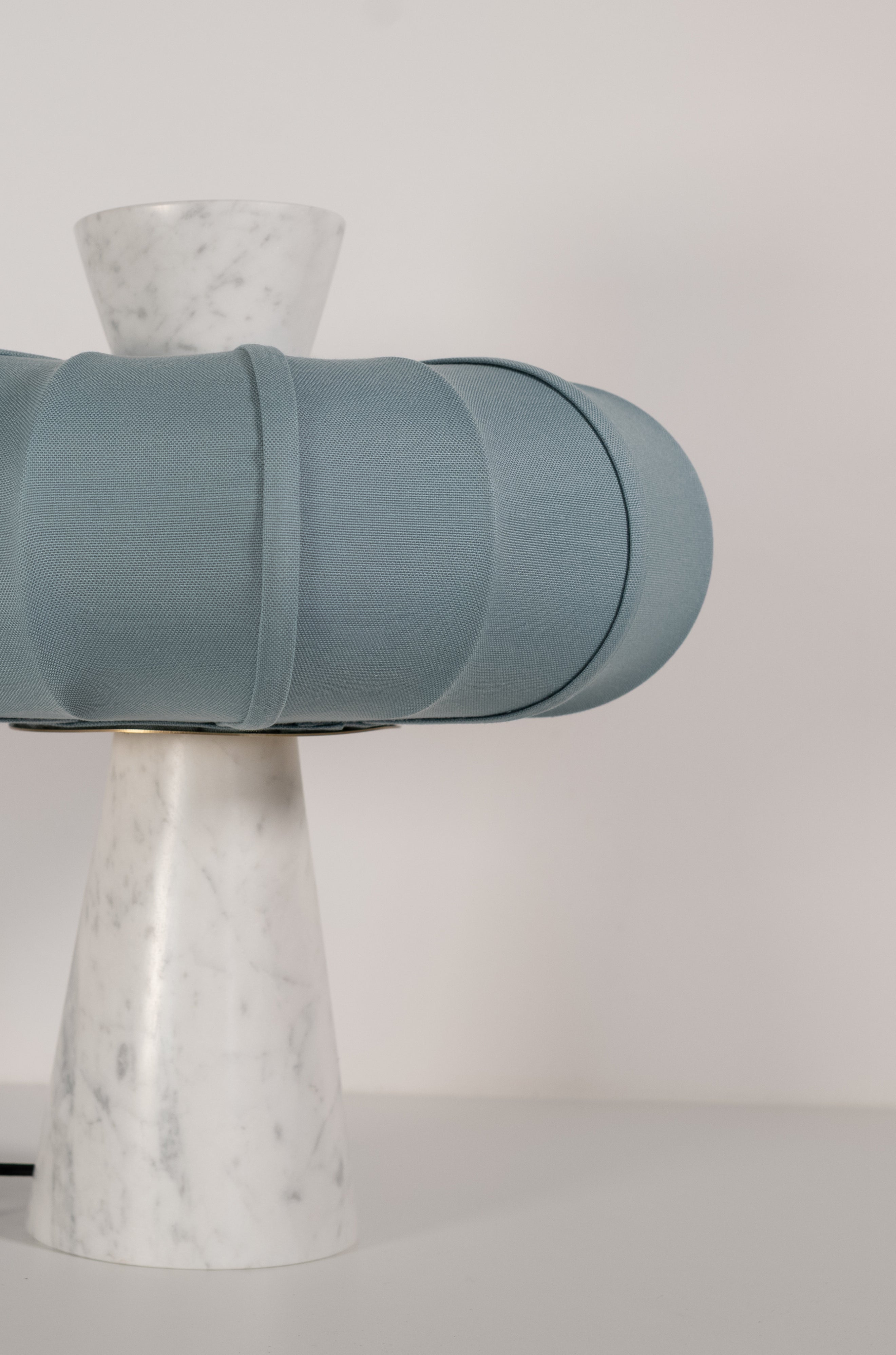 Andorra Table Lamp 2.0 | Carrara White Marble, Indigo Grey Cotton Shade