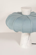 Andorra Table Lamp 2.0 | Carrara White Marble, Indigo Grey Cotton Shade