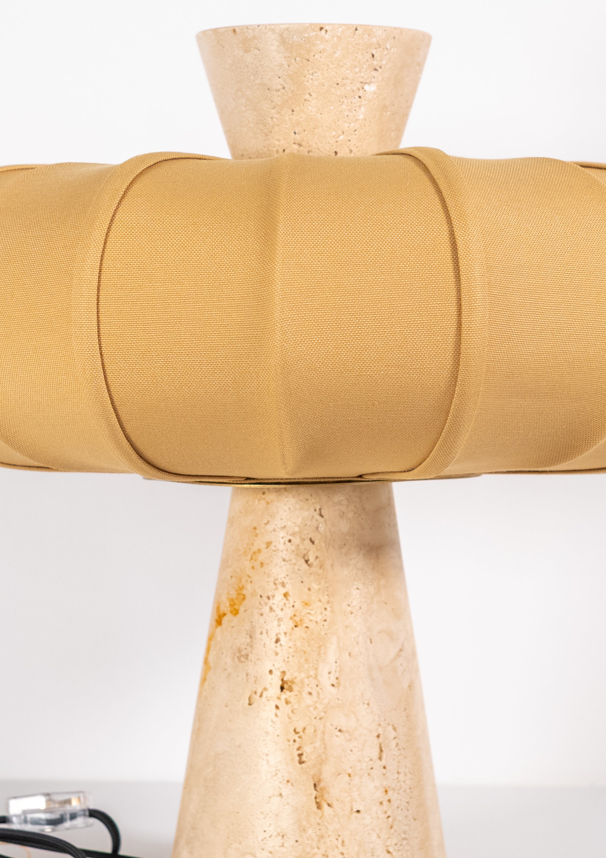 Andorra Table Lamp 2.0 | Romano Beige Travertine, Golden Ochre Cotton Shade