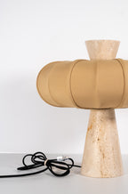 Andorra Table Lamp 2.0 | Romano Beige Travertine, Golden Ochre Cotton Shade