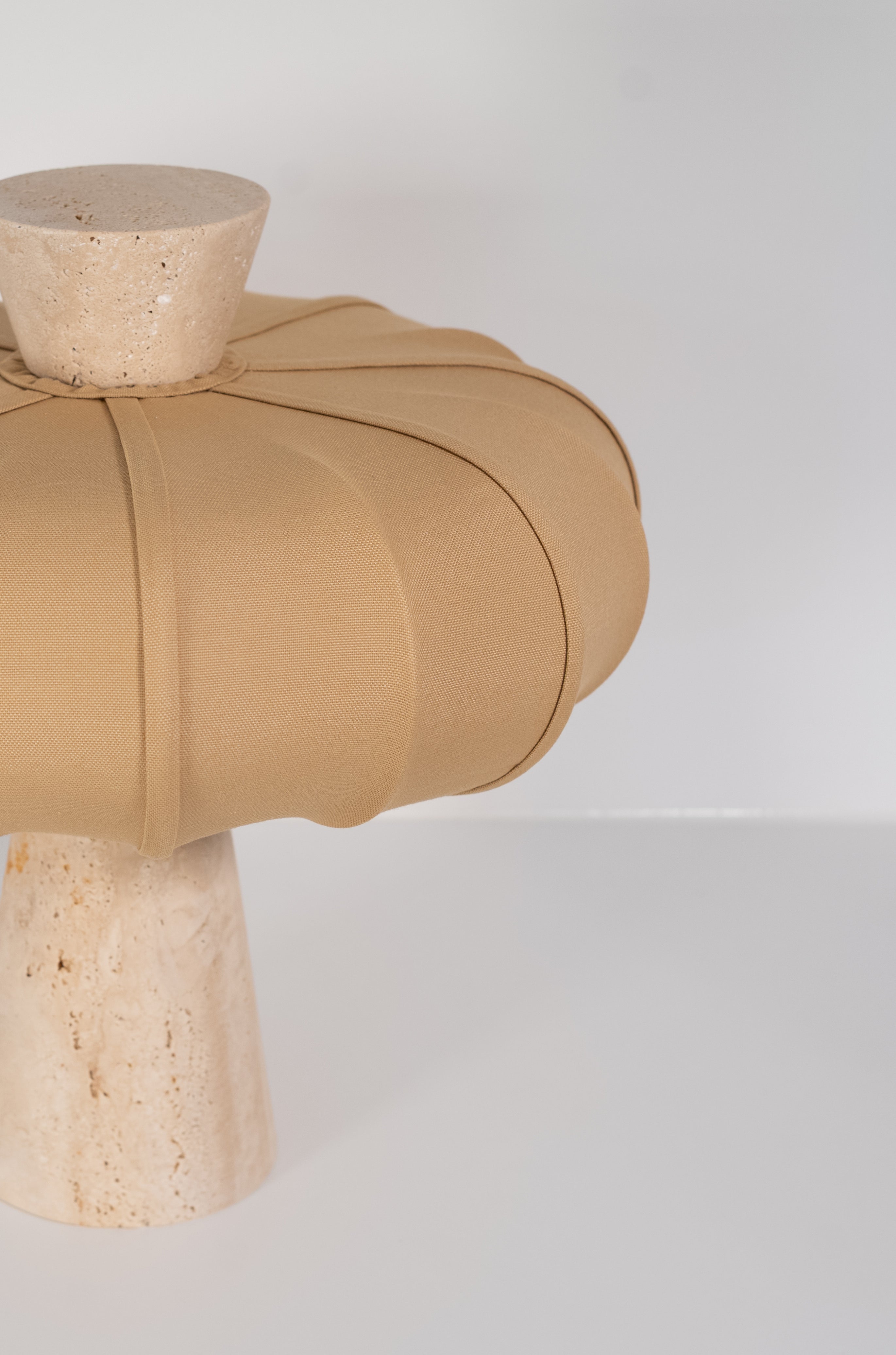 Andorra Table Lamp 2.0 | Romano Beige Travertine, Golden Ochre Cotton Shade