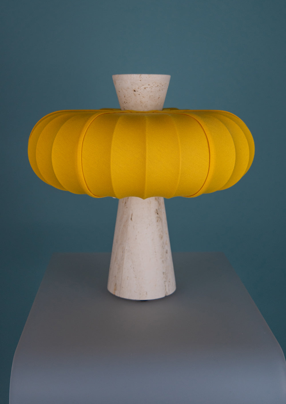 Andorra Table Lamp | Cadmium Yellow Cotton - White Travertine