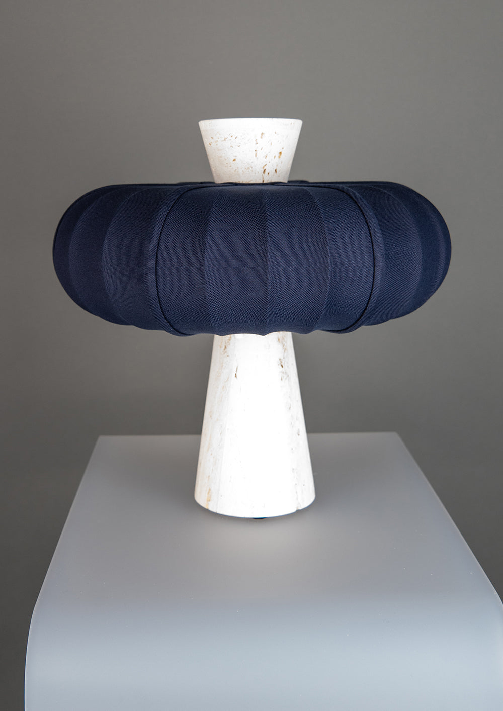 Andorra Table Lamp | Dark Cobalt Cotton - White Travertine