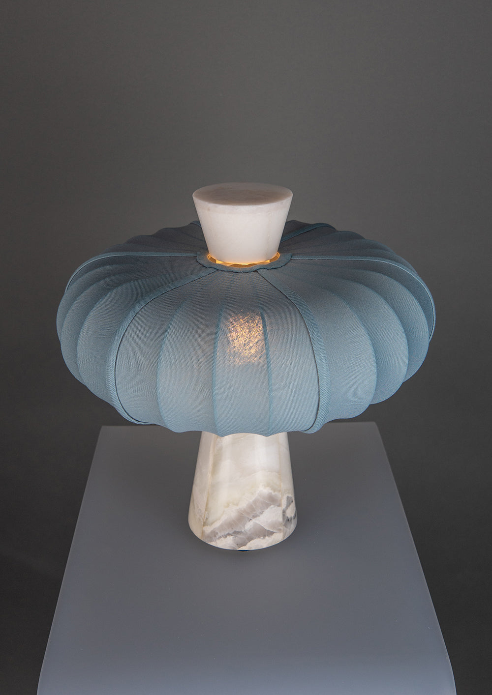 Andorra Table Lamp | Indigo Grey Cotton - Bright Dawn White Marble