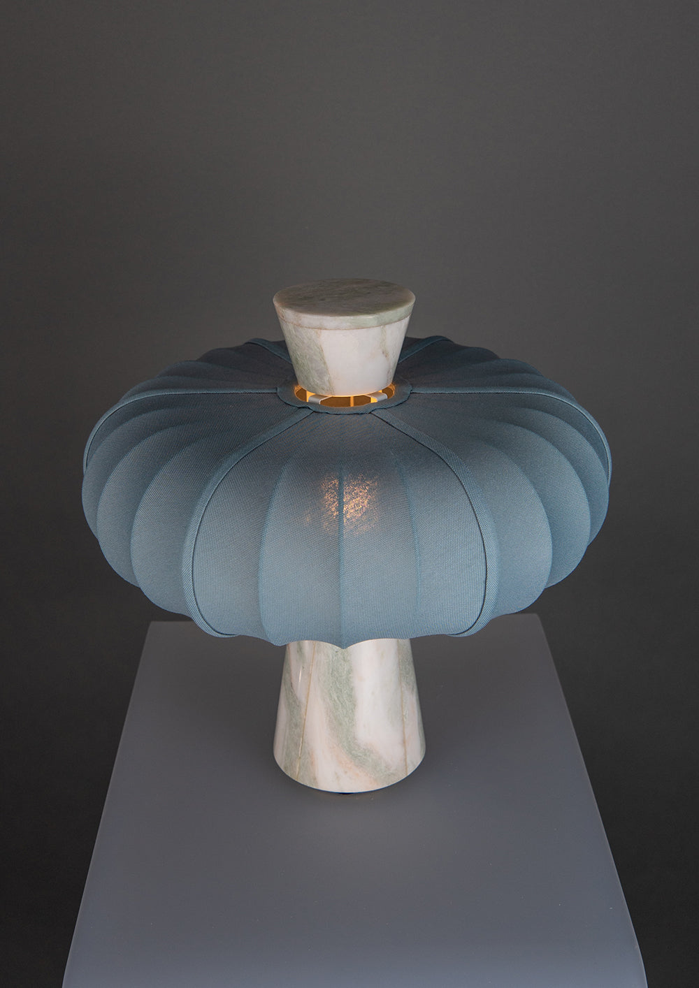 Andorra Table Lamp | Indigo Grey Cotton - Caribbean Green Marble